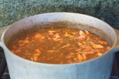 A pot of gumbo ready to be served over rice