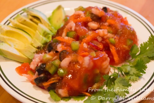 Tomato-clam aspic with shrimp eady to serve