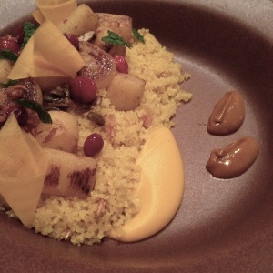 couscous with pumpkin, winter squash, cranberries and harissa