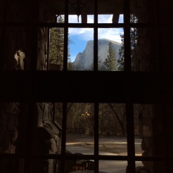 Half Dome through the window of the Great Room at the Ahwahnee